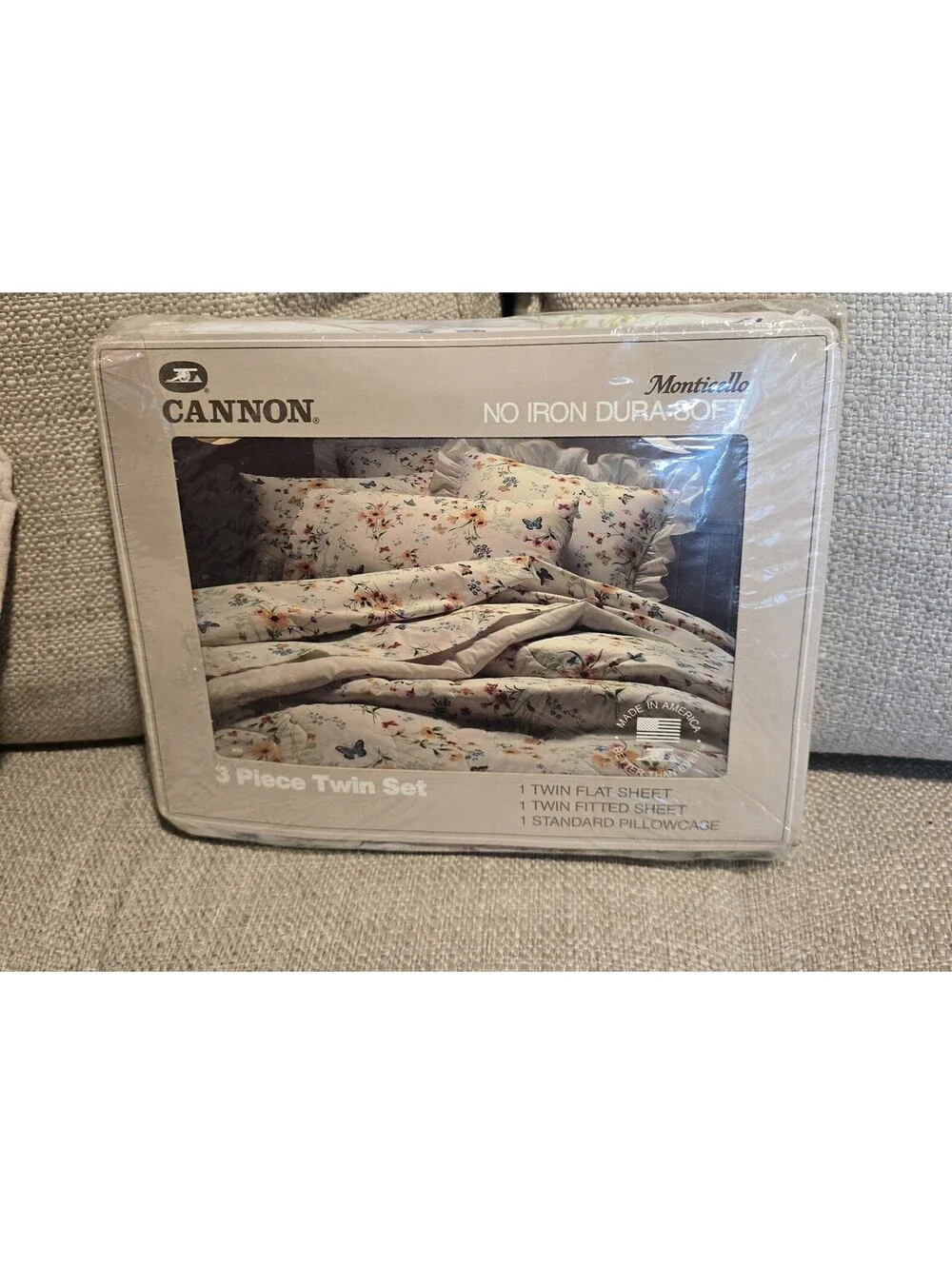 Vintage Cannon Monticello 3 Piece Twin Sheet Set Flowers Butterflies NEW